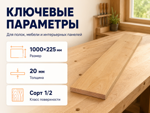 Мебельный щит из ольхи 1000×225×20 мм, сорт 1/2 фото 2