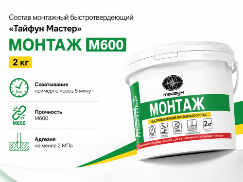 Состав монтажный быстротвердеющий Тайфун Мастер «МОНТАЖ» М600, 2 кг