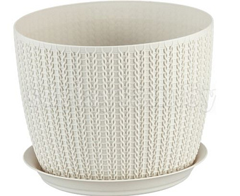 Кашпо ВЯЗАНИЕ D180мм 2,8л с поддоном Белый ротанг