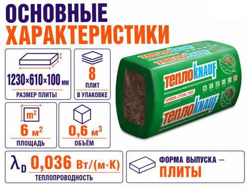 KNAUF утеплитель ТеплоКНАУФ для Коттеджа 1230×610×100 мм, 8 плит фото 4