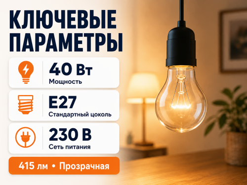 Лампа накаливания Б230-40-5, 40 Вт, E27