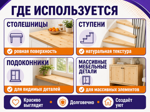 Мебельный щит из хвойных пород, 800×500×40 мм, сорт 1/2 фото 4