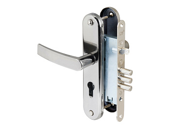 Корпус врезного замка с защёлкой в комплекте с ручкой ЗВ4-31/55 РФ55-022 (черн жемчуг) /78927/ (35163) (САМ)