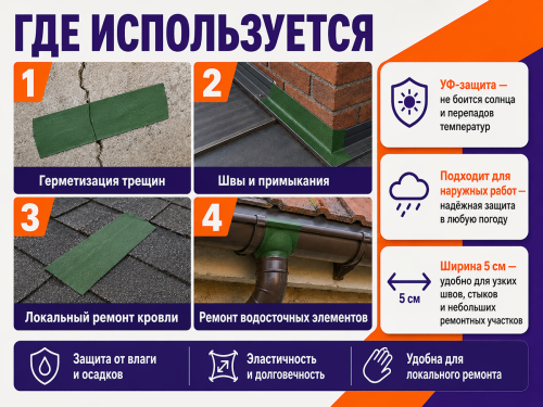 ТЕХНОНИКОЛЬ лента-герметик NICOBAND, зелёная, 3 м × 5 см фото 3