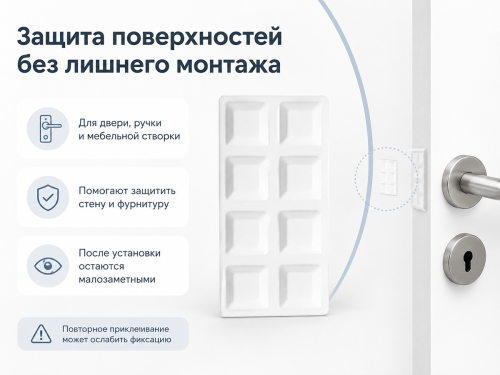 Стопоры самоклеящиеся Palladium для стен, 15×15 мм, белые, 8 шт.