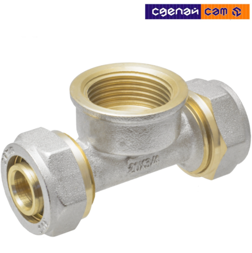 Тройник обжимной с переходом на внутреннюю резьбу. латунь. 16х1/2"Fх16 (PFPF450PFPF450)