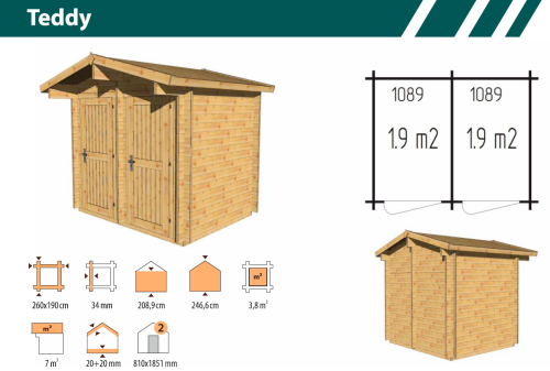 Туалет-душевая Тэдди 2,6x1,9 толщина 34 мм (готовая комплекция)