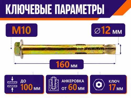 STARFIX анкер с болтом M10×12×160 мм фото 2
