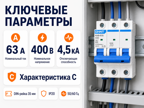 CHINT автоматический выключатель NXB 63S, 3P, 63 А, C, 4,5 кА фото 2