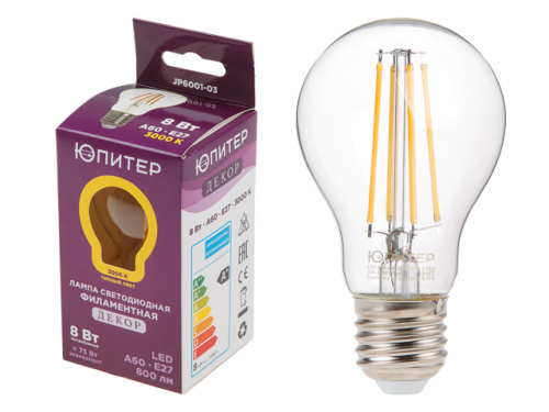 Лампа светодиодная A60 СТАНДАРТ 8 Вт 220-240В E27 3000К ЮПИТЕР ДЕКОР