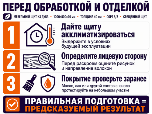 Мебельный щит из дуба 1000×500×40 мм, сорт 3/3, сращённый фото 4