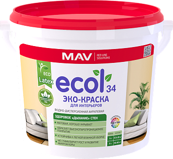 ЭКО-Краска MAV ECOL 34 для интерьеров (ВД-АК-2034) белая матовая  3л (4,2 кг)