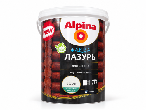 Лак акриловый Alpina «Аква Лазурь» для дерева, белый, 0,9 л