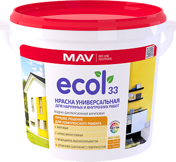 Краска MAV ECOL 33 универсальная (ВД-АК-1033) белая матовая  3л (4,2 кг)