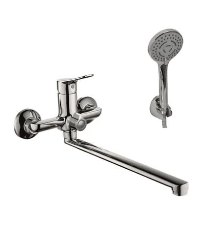 Смеситель ROY для ванны с поворотным изливом, переключ. с карт. на корпусе и душ. комплект  14159