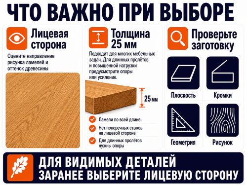 Мебельный щит из дуба 1400×500×25 мм, цельноламельный, сорт ВС фото 3