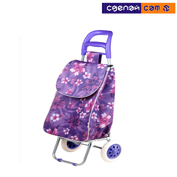 Сумка-тележка хозяйственная на колесах 30 кг, фиолетовая, цветы, PERFECTO LINEA