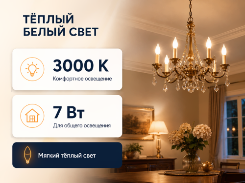 Белсвет лампа светодиодная LED M C37, 7 Вт, E14, 3000 K фото 2