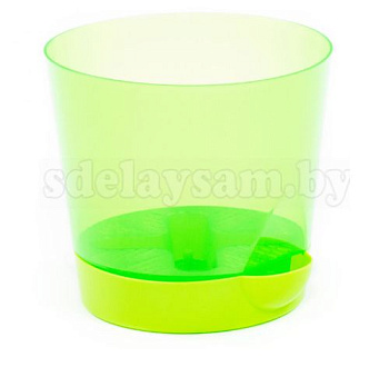 Горшок цветочный №1 с поддонником 1,4 литра -горшок прозрачно-зелёный, поддонник лимонно-зелёный