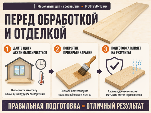Мебельный щит из сосны/ели 1400×250×18 мм, сорт 1/2