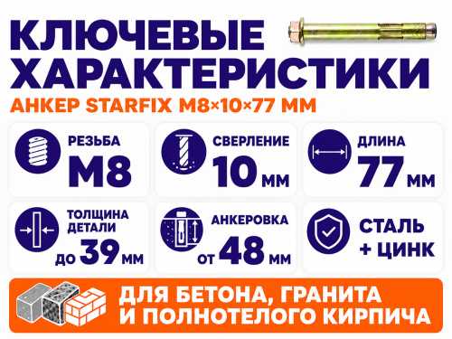 Анкер с гайкой STARFIX M8×10×77 мм фото 2