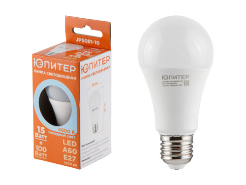 Лампа светодиодная A60 СТАНДАРТ 15 Вт 170-240В E27 4000К ЮПИТЕР