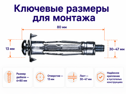 STARFIX дюбель металлический для пустотелых конструкций 6×80 мм, SMP-63920-1 фото 2