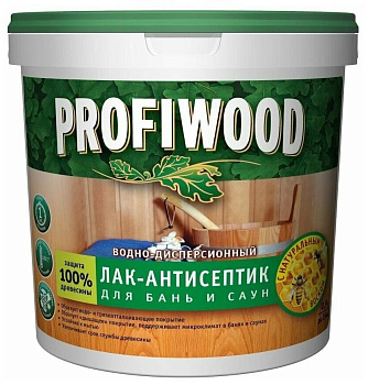 Лак антисептик для бань и саун PROFIWOOD влагостойкий водно-дисперсионный полиакриловый 2.5 л / 2.5 кг