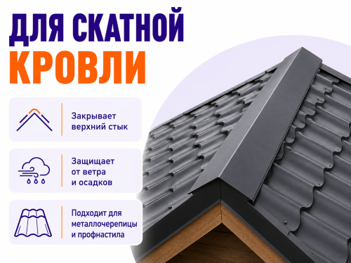 Металл Профиль конёк кровельный, 200×200 мм, 2 м, графит фото 3