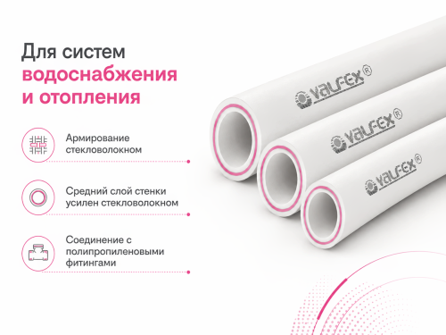Труба VALFEX армированная стекловолокном SDR 7.4 PN20, 32×4,4 мм, 2 м, серая
