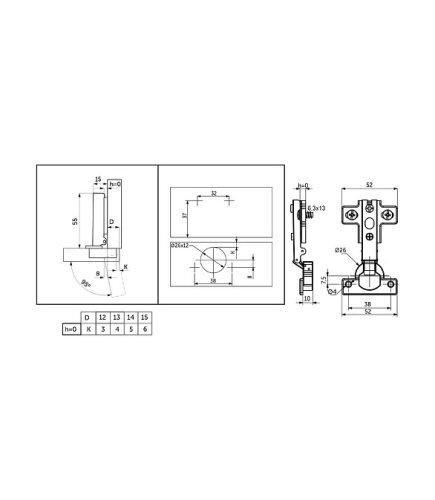 Петля накладная  с креплением h=0 с еврошурупом  AKS