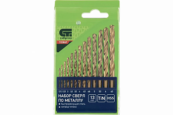 Набор нитридтитан. сверл по металлу, 1,5-6,5мм (через 0,5мм, 3,2мм, 4,8мм), НSS,13 шт.// Сибртех, арт. 723867