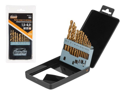 Набор сверл по мет. 13шт 1.5-6.5мм HSS TIN GEPARD, арт.GP1301-13