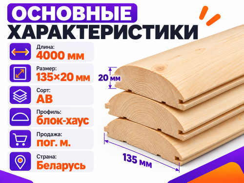 Блок-хаус 4000×135×20 мм, сорт AB фото 2