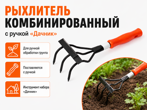 Рыхлитель комбинированный с ручкой «Дачник»