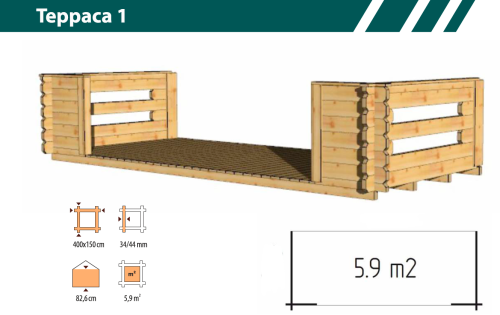 Терраса 4,0×1,5 м, стены 34 мм