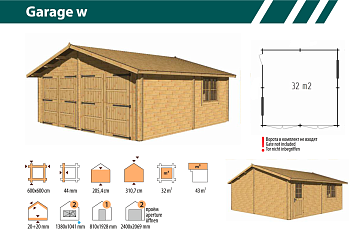 Гараж 6x6W толщина стен 44 мм. (готовая комплектация)