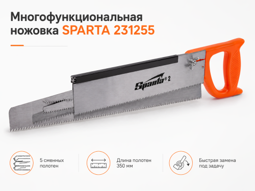 Ножовка по дереву SPARTA 231255, 350 мм, с 5 сменными полотнами