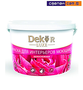 Краска ВД-АК-216 "DEKOR" для интерьеров моющаяся белоснежная 14 кг