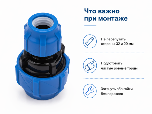 Муфта ПНД компрессионная переходная 32×20 мм
