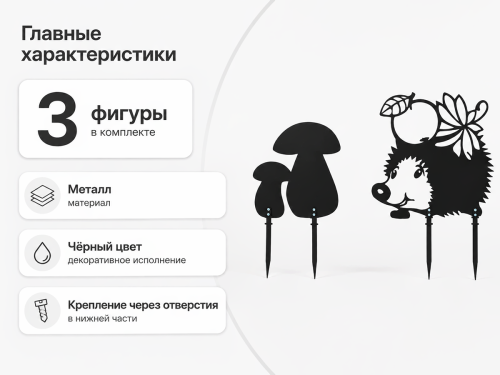 Набор садовых фигур GALA «Ёжик на полянке» FS004-BY, чёрный