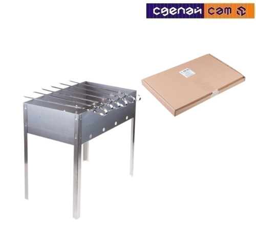 Мангал сборный Эконом с шампурами в карт.кор.(400х250 х400х0,4толщ,6 шамп.угол.), PERFECTO LIN