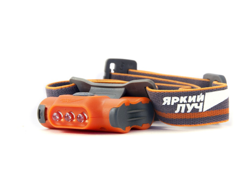 Фонарь ЯРКИЙ ЛУЧ LH-030 "DROID" оранжевый налобный, 3 режима (5/30лм, SOS), IPX4, на 2xAAA