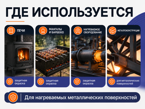 Эмаль термостойкая Elcon Max Therm, чёрная, до 1200 °C, 0,8 кг фото 3