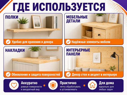 Мебельный щит из сосны/ели 200×300×18 мм, сорт 1/2