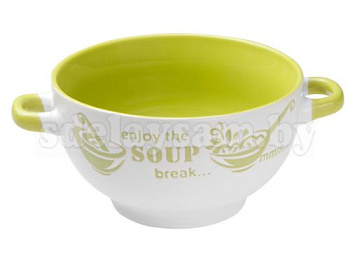 Супница керамическая 140 мм серия Окрошка бело-зеленая PERFECTO LINEA