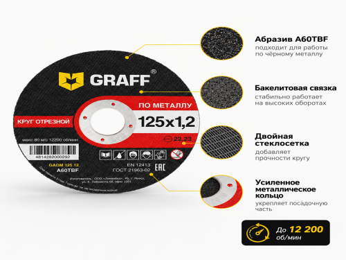 Круг отрезной по металлу 125х1,2х22,23 мм  GRAFF