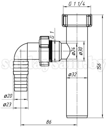 Отвод стиральной машины, 1 1/4"*32, М220