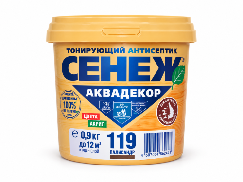 Антисептик тонирующий для древесины СЕНЕЖ Аквадекор X2-119, палисандр, 0,9 кг