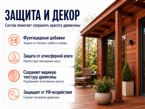 Состав PROFITEX декоративно-защитный для древесины «Красное дерево», 1 л (0,7 кг) фото 3